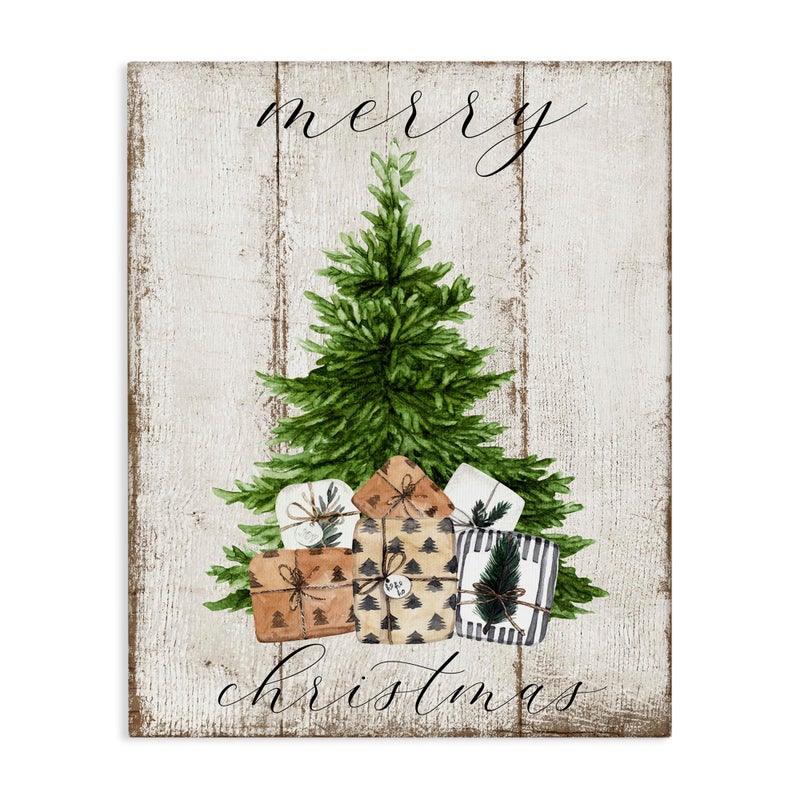 Stupell Industries Rustic Distressed Christmas Tree, Designed By Deborah Brown, 16 x 20, Canvas Wall Art - Image 1